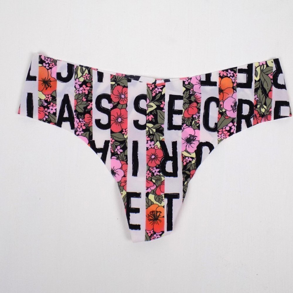nwt VS logo striped tropical floral seamless thong